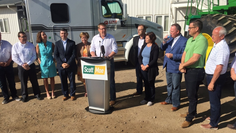 Scott Moe announces his candidacy for the Saskatchewan Party leadership on Friday at Q-Line Trucking in Saskatoon. (MOSES WOLDU/CTV SASKATOON)