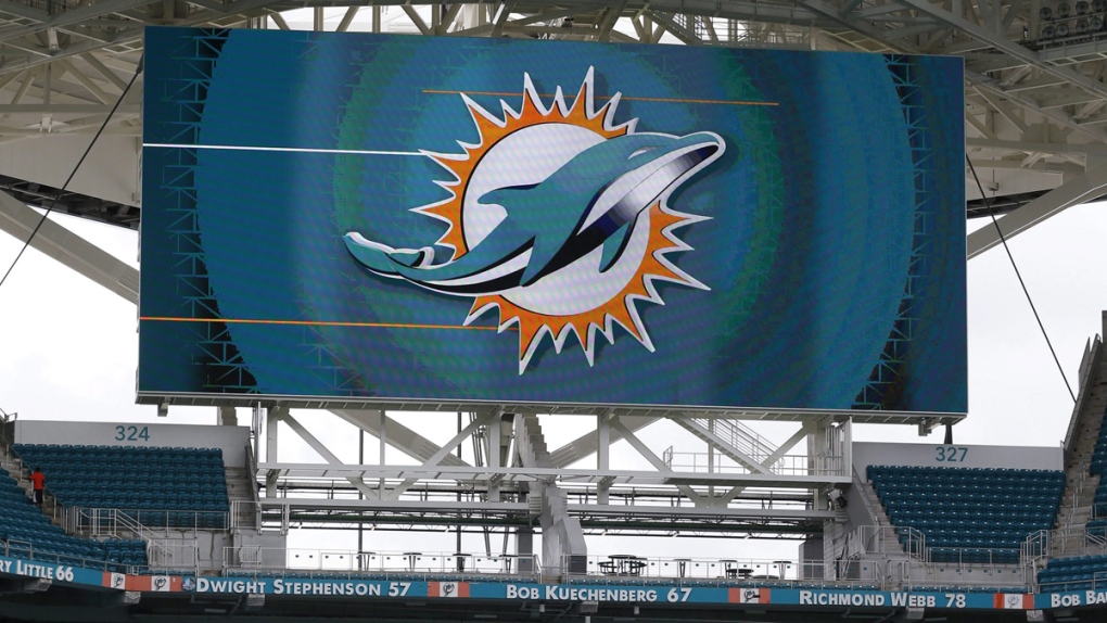 Miami Dolphins logo at Hard Rock Stadium