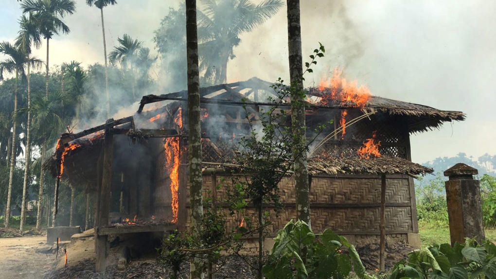 Houses on fire in Gawdu Zara, Myanmar