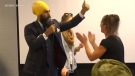 Jagmeet Singh is seen addressing a heckler at a campaign event in Brampton last week. (Brampton Focus)