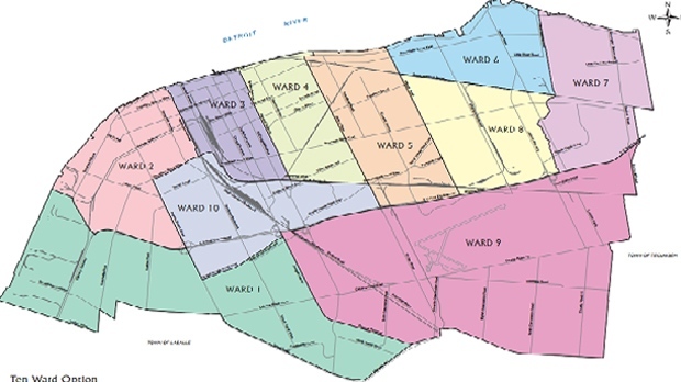 Ward map of Windsor, Ont. (Courtesy City of Windsor)