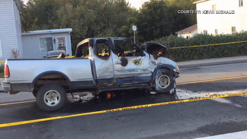 The stolen pick-up truck involved in a fatal collision in Arnprior that killed 65-year-old Sheila Welsh on Monday, Sept. 25, 2017. (Courtesy: Kevin Michaud)