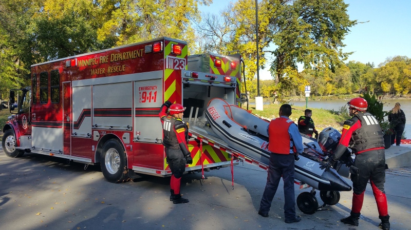 Winnipeg Fire Paramedic Service crews launched two new water rescue units Saturday during a training exercise at the St. Vital Boat Launch. (Dan Timmerman/CTV Winnipeg)