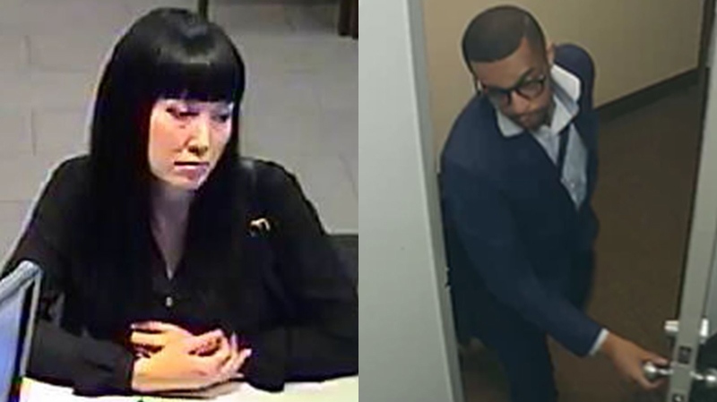Security camera images of woman and man