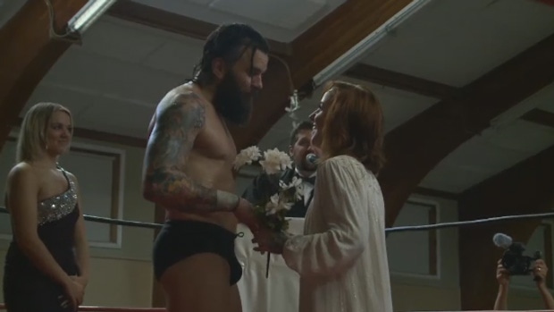 Eric Doucet of Moncton tackled his own wedding Thursday night, marrying his bride in the ring in front of family, friends and wrestling fans. 