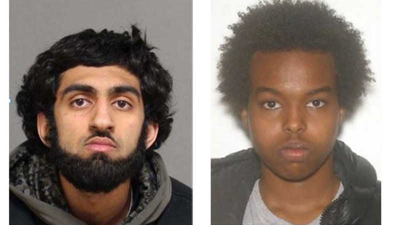 (left to right) Zayd Q. Chaudry, 19, and Yahya Abdirahman Jama, 20, are pictured in this combination of police handout photos distributed Sunday October 8, 2017. (Handout / Toronto police)