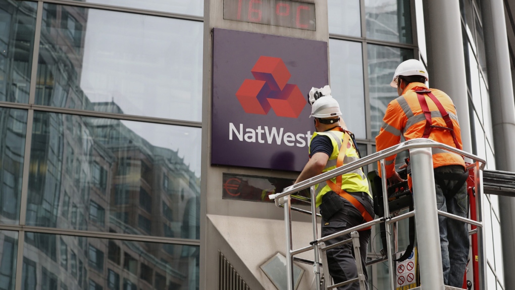 NatWest Bank sign is erected in London