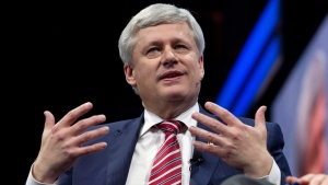 Former prime minister of Canada Stephen Harper speaks at the 2017 American Israel Public Affairs Committee (AIPAC) policy conference in Washington, Sunday, March 26, 2017. THE CANADIAN PRESS/AP/Jose Luis Magana