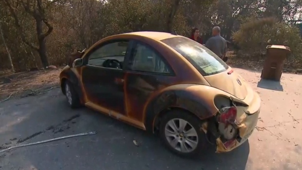 Kat Corazza's charred Volkswagen