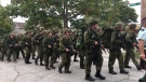 Essex and Kent Scottish soldiers finish Load Bearing March in Windsor, Ont., on Sunday, Oct. 15, 2017. (Melanie Borrelli / CTV Windsor)