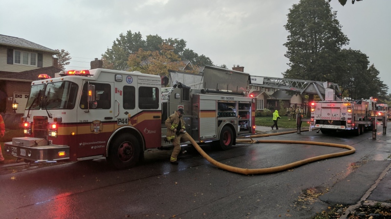 Firefighters were called to the scene around 4:20 p.m. Sunday on reports of visible smoke from the first floor of the house at 43 Elke Drive.

