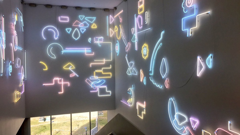 Artist Pae White, whose work will be featured at the Remai Modern Art Gallery of Saskatchewan, used therapy lights for seasonal affective disorder in this installation. (Laura Woodward/CTV Saskatoon)