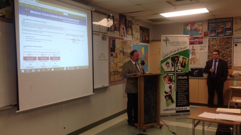 Director of Education Paul Picard revealed details of the strategy at St. Thomas of Villanova Catholic High School on Monday, Oct. 23, 2017. (Bob Bellacicco / CTV Windsor)