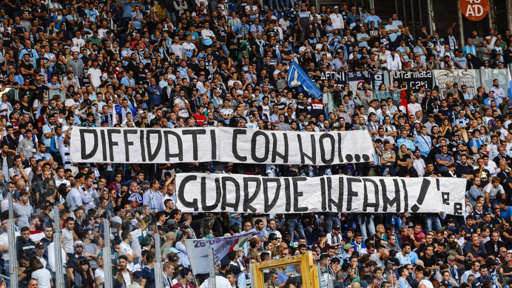 Lazio fans at the Olympic stadium in Rome
