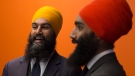 NDP leader Jagmeet Singh (left) and his brother Gurratan Singh pose for a photo at the party offices in Ottawa, Wednesday, October 25, 2017. (Adrian Wyld / THE CANADIAN PRESS)