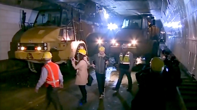 Construction crews inside the Detroit-Windsor tunnel.