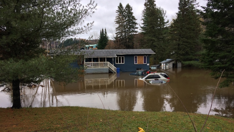 Submerged house near St. Pierre de Wakefield on Monday, Oct. 30, 2017 after record rainfall hit the area. 