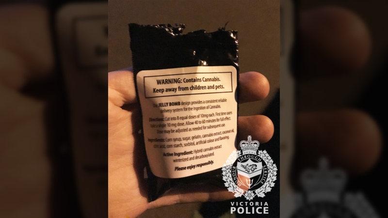 Police say a package of marijuana gummies handed to a trick-or-treater on Oct. 31 in Victoria's James Bay neighbourhood were likely given by mistake. (Victora Police)