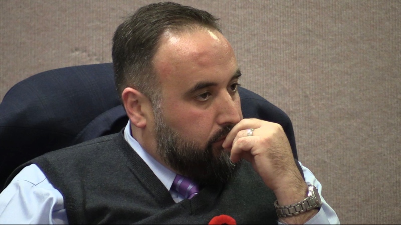 Ward 3 Coun. Rino Bortolin listens at a council meeting on Nov. 6, 2017, as his colleagues vote to invoke integrity commissioner to investigate comments he made in the newspaper. (Rich Garton / CTV Windsor)