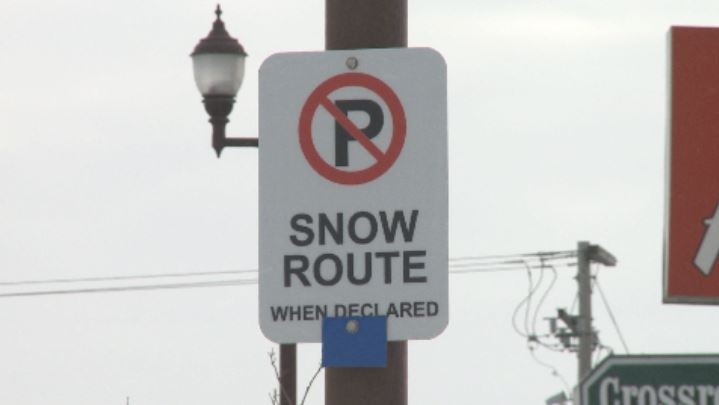 New snow route parking ban sign in Yorkton