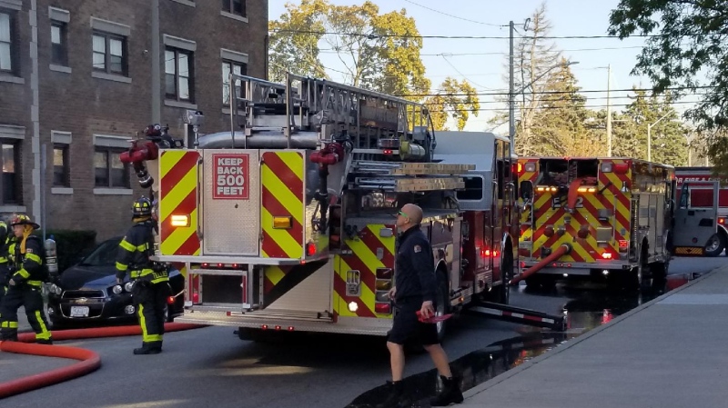 Windsor fire is on scene of an apartment fire on Ouellette Avenue at Ellis Avenue in Windsor, Ont., on Wednesday, Nov. 8, 2017. (Brian Masse / Twitter) 
