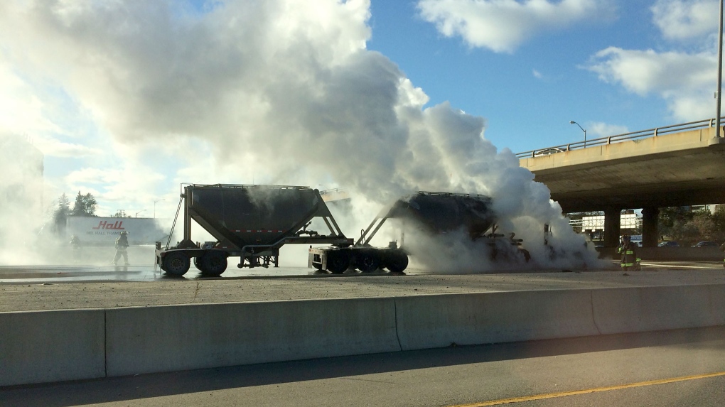 Tanker truck fire on Highway 427