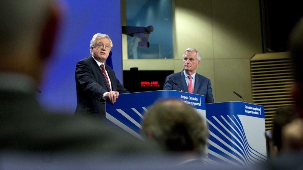 Michel Barnier, right, David Davis in Brussels