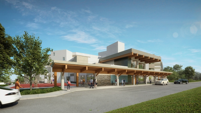 An artist rendering shows the new centre for mental health and addictions on Riverview lands in Coquitlam, B.C. (Province of British Columbia)