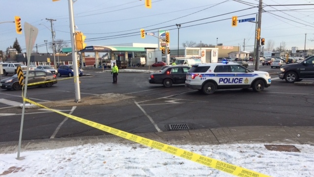 Police investigate the scene of a collision at St. Laurent Blvd. and Belfast Rd. in Ottawa where a woman in her 50s was struck and sent to hospital in critical condition on Nov. 21, 2017.  (Jim O'Grady/CTV Ottawa)