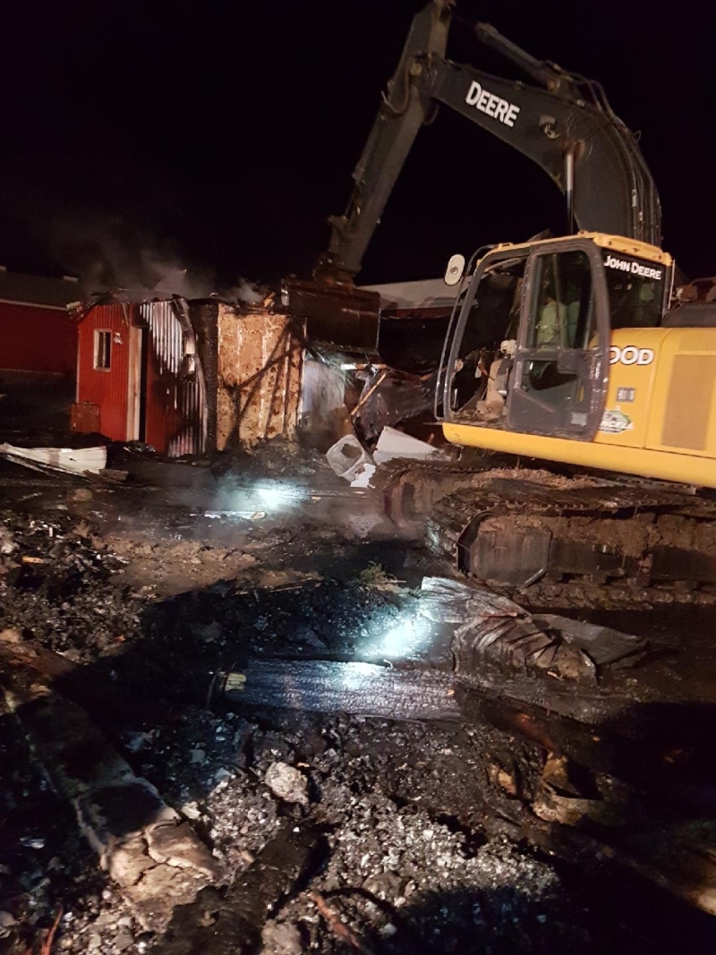 A trucking company garage was destroyed in a fire near Merlin on Sunday, Nov. 26, 2017.
(Source: Chatham-Kent Fire Department)