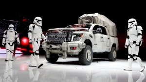 The "Star Wars"-themed Nissan Titan custom truck is introduced during the Los Angeles AutoShow, Thursday, Nov. 30, 2017, in Los Angeles. (AP / Chris Carlson)