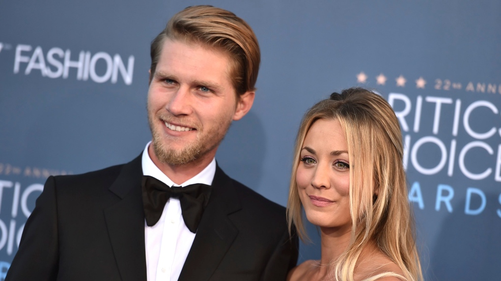 Kaley Cuoco, right, and Karl Cook