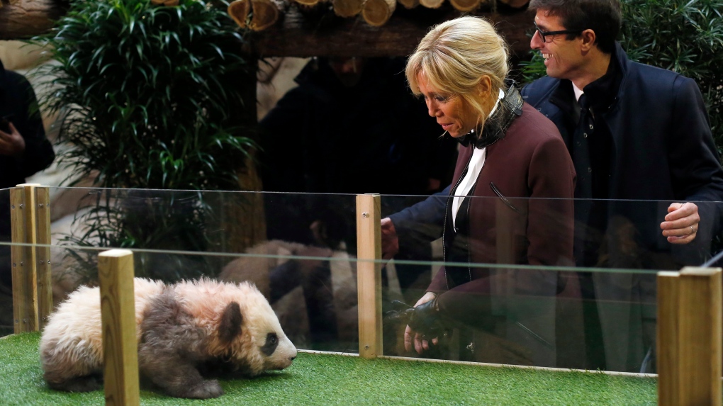 French First lady Brigitte Macron with panda