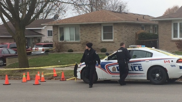 London police and forensics are on scene at 789 Nixon Ave. on Saturday, Dec. 2, 2017 following a shooting. (Brent Lale / CTV London)
