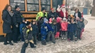 Nine school across the Windsor-Essex catholic board brought in some loot for Santa's bus, toy and food drive in Windsor, Ont., Thursday, Dec. 7, 2017. (Rich Garton/ CTV Widnsor)