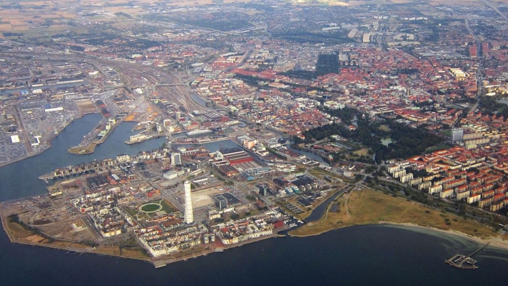 Aerial view of central Malmo, Sweden