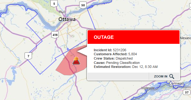 Power outage in Manotick area.