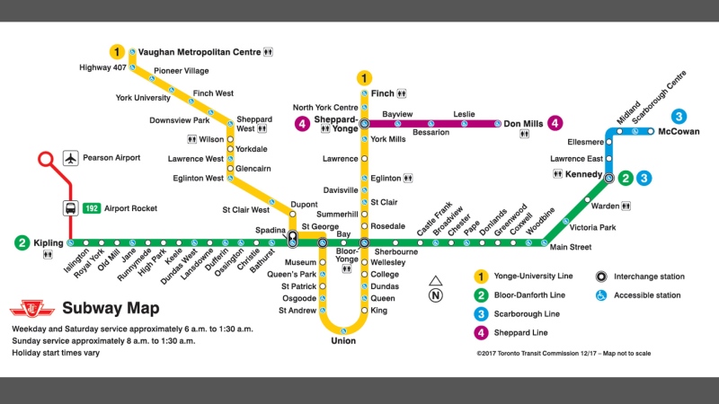 The new map of the TTC's subway system is shown, including the new six-stop extension into Vaughan. (Handout /TTC)