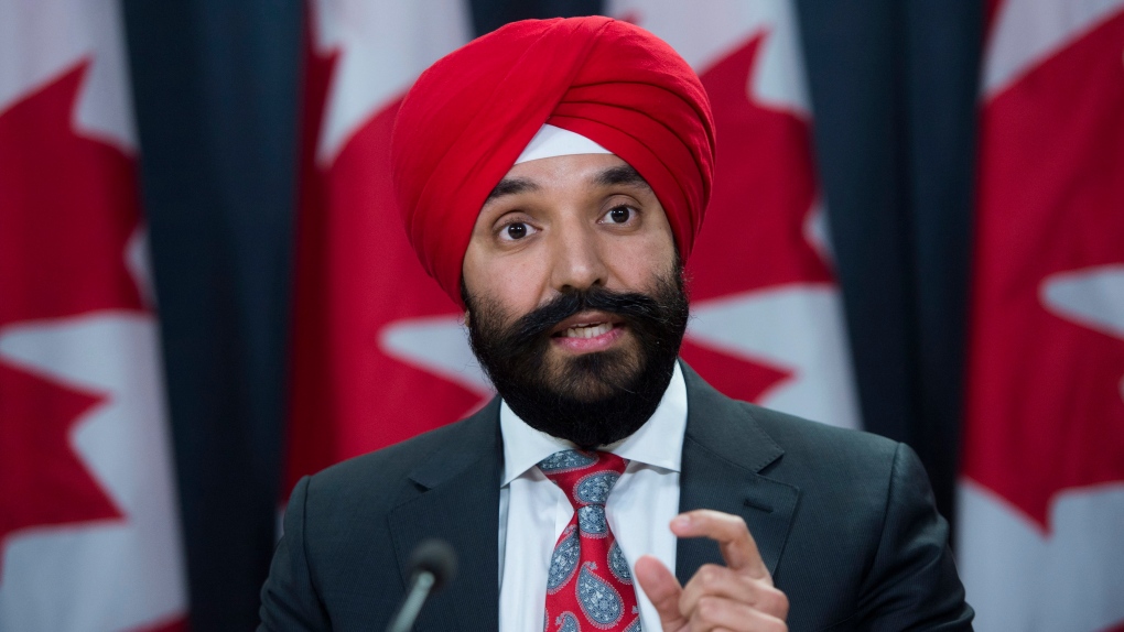Navdeep Bains  speaks at an announcement on jets
