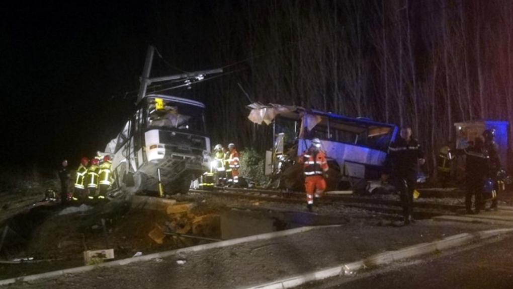 Train, bus crash in southern France