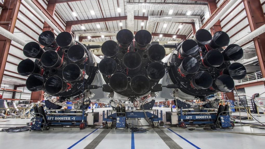 Falcon Heavy rocket in a hangar