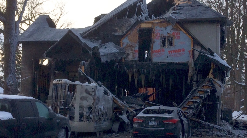 A fire destroyed a residence in Aylmer on Jan. 1, 2018. (Sean Irvine / CTV London)