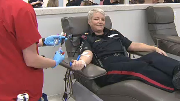 Paramedics donating blood