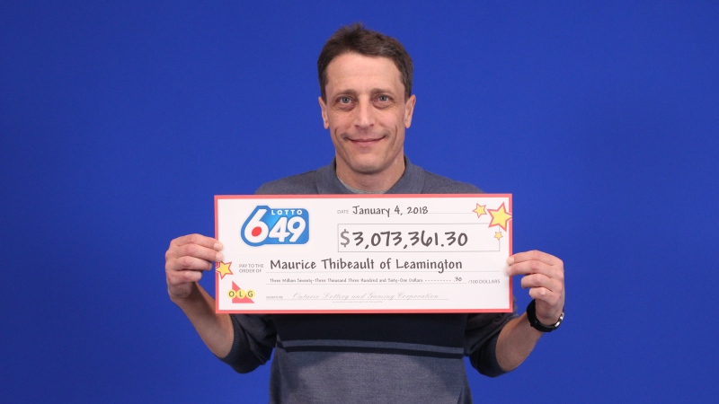 Maurice Thibeault, 46, collected his cheque for $3,073,361 at the OLG Prize Centre in Toronto on Thursday. (Courtesy OLG)