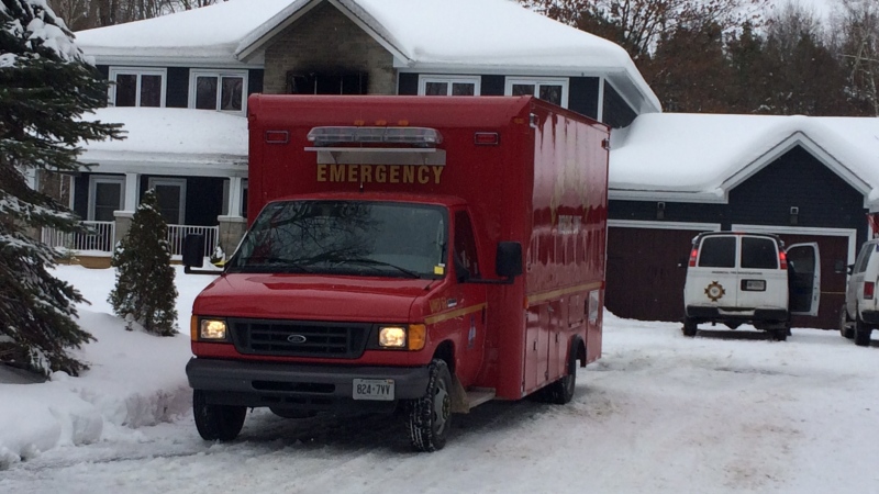 Two boys and a teenager were seriously injured in a late night house fire near Waubaushene, Ont. A Tay Township fire truck can be seen outside the home on Tuesday, Jan. 9, 2017. (Rob Cooper/ CTV Barrie)