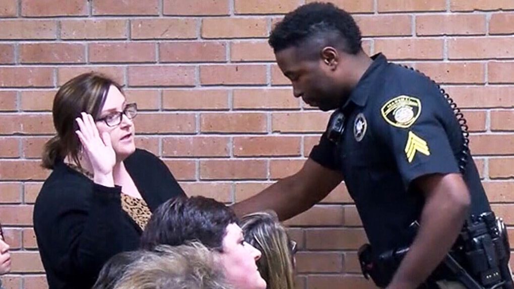 Louisiana teacher arrested at school board meeting.