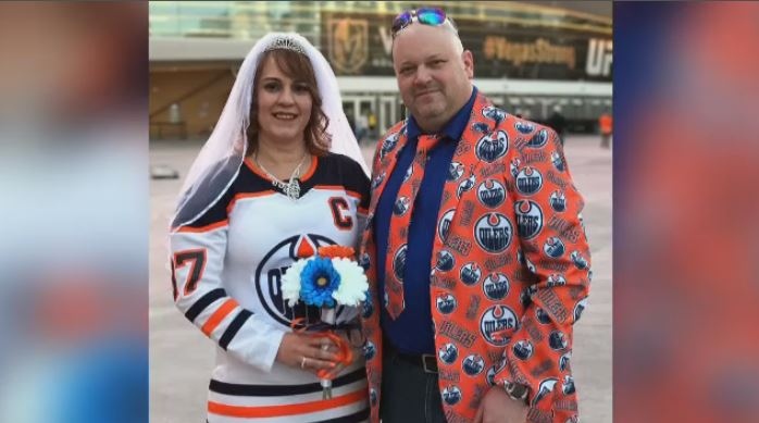 Tricia and Kevin Sexsmith got married in Las Vegas before the Oilers played the Golden Knights on Saturday, January 13, 2018.