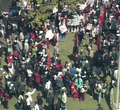 Tamil supporters gather at Queen's Park in downtown Toronto to protest, Wednesday, May 13, 2009.
