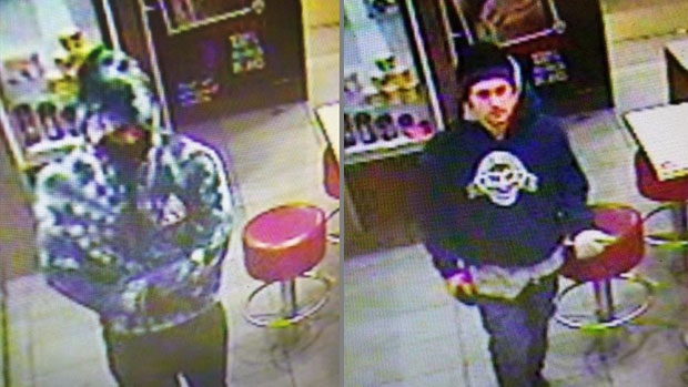 The OPP released these images of two men wanted for robbing an Angus, Ont. McDonald's. 