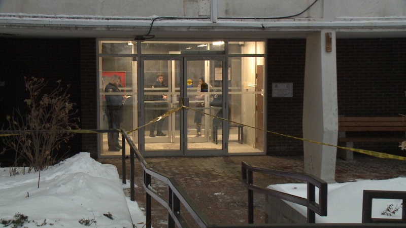 Police tape surrounds the entrance to 125 Mcleod Street in Ottawa where a police investigation is taking place in relation to a fatal shooting on Thursday, Jan. 18, 2018. 